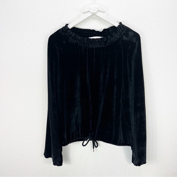 See By Chloe Black Velvet Long Sleeve Blouse Drawstring Size 40 - Picture 2 of 8